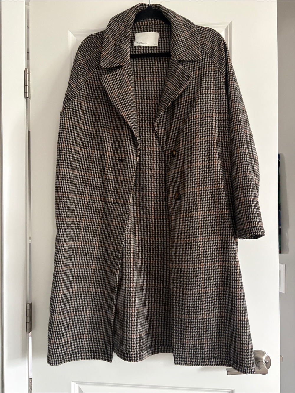 OAK + FORT Brown & Black Houndstooth Trench Coat